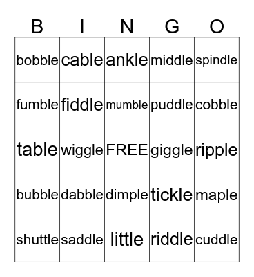 Consonate  -le Words Bingo Card