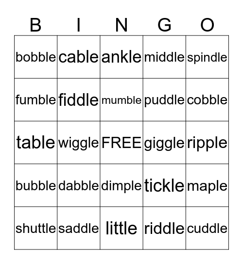 Consonate  -le Words Bingo Card