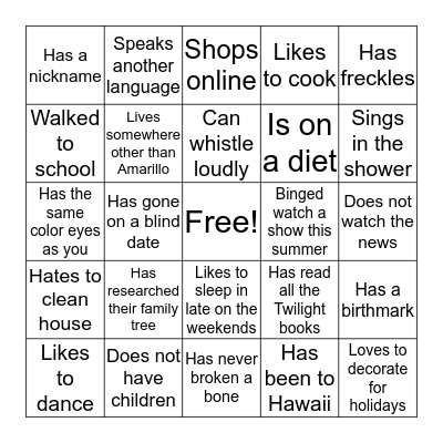 Find Someone Who... Bingo Card