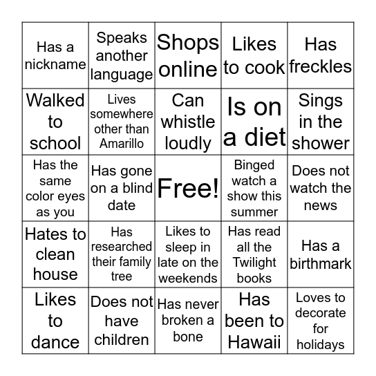 Find Someone Who... Bingo Card