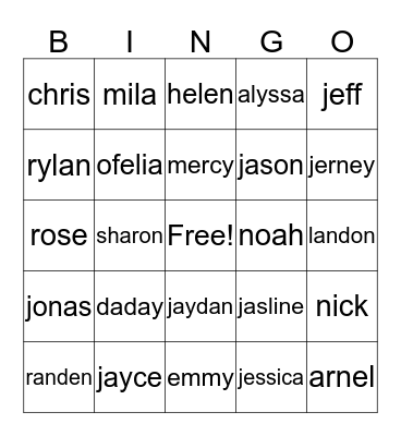 Family Bingo Card