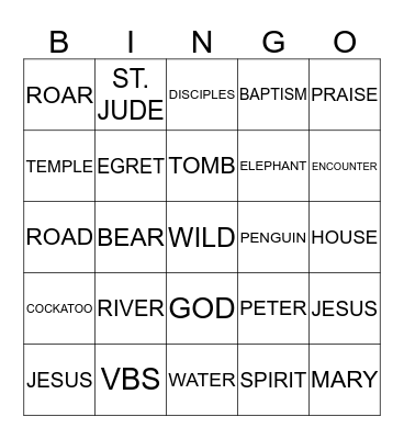VBS Bingo Card