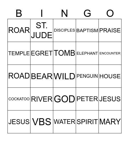 VBS Bingo Card