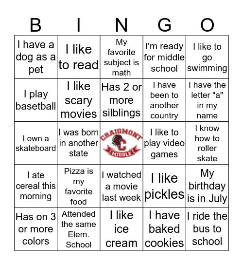 Future Chief Bingo Card