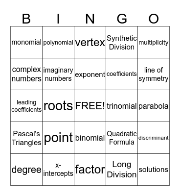 Math Bingo Card