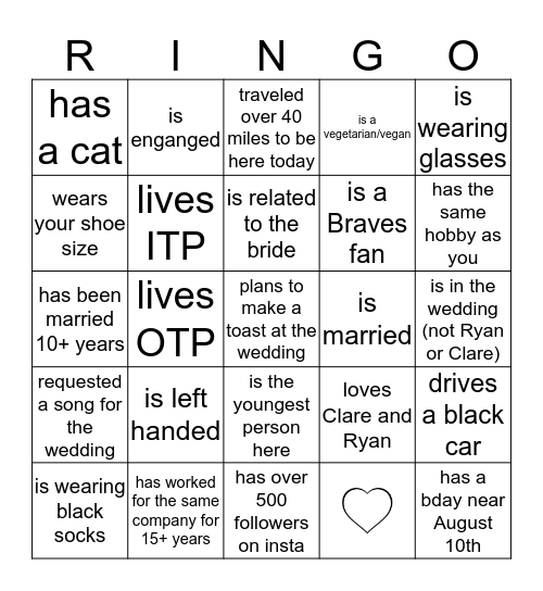 Find a Guest Who... Bingo Card