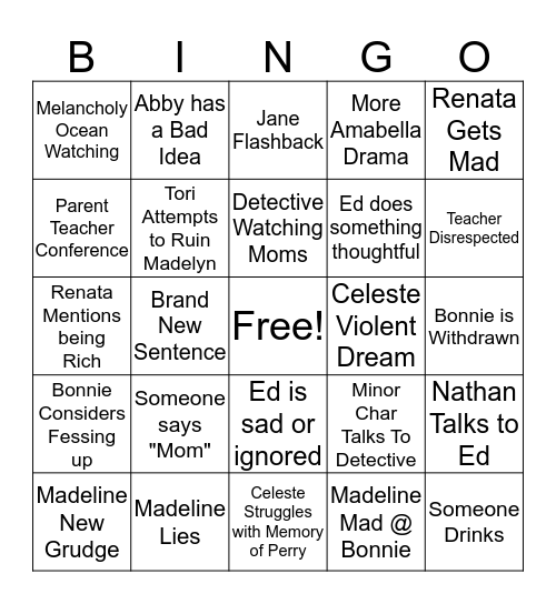 Big Little Lies S2E3 - The End of the World Bingo Card