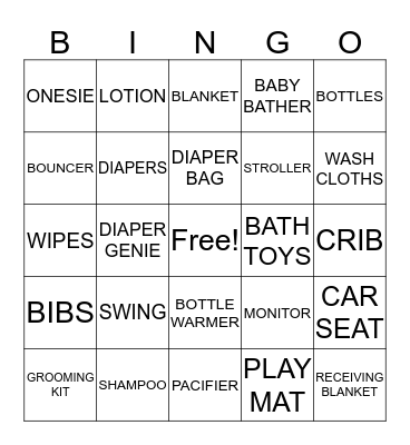 Baby Shower Bingo Card