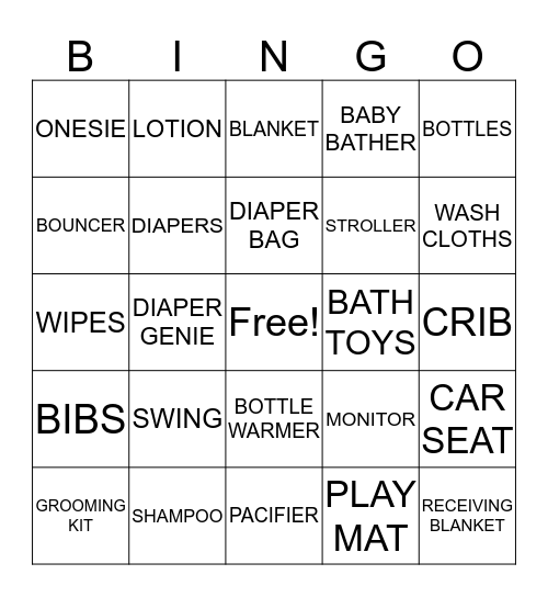 Baby Shower Bingo Card