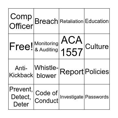COMPLIANCE BINGO Card