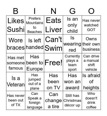 Find Someone Who... Bingo Card