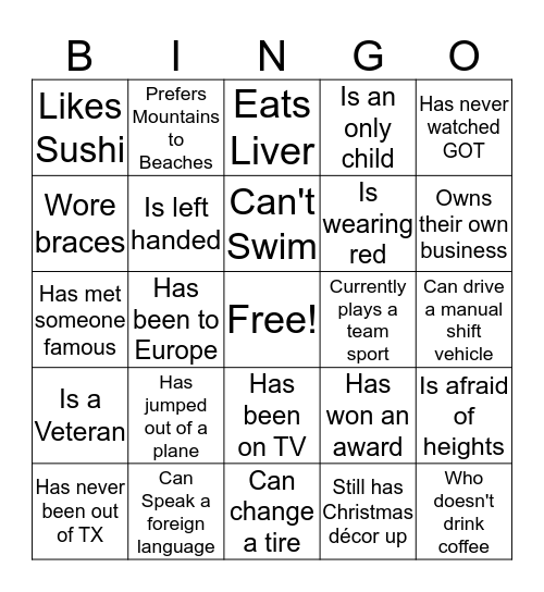 Find Someone Who... Bingo Card
