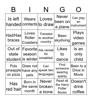 Whose Who Bingo Card