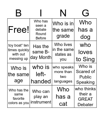 FIind Somone  Bingo Card