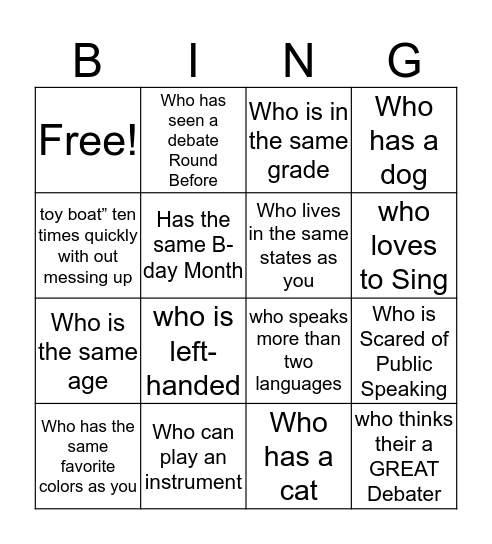 FIind Somone  Bingo Card