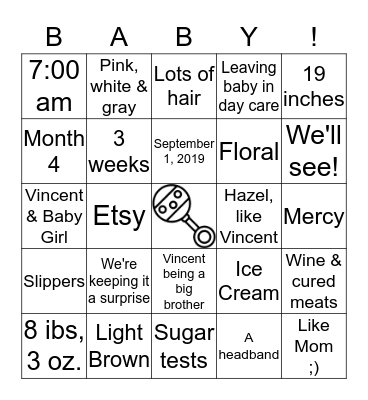 Baby Girl Rufo Bingo! Bingo Card