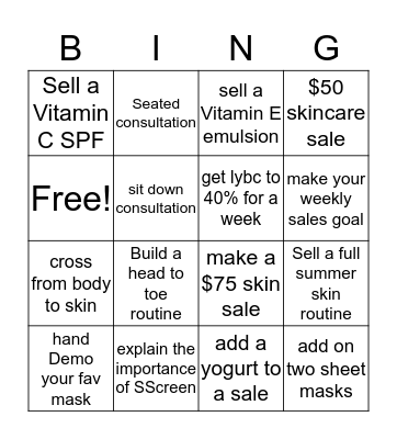 SUMMER SKIN BINGO Card