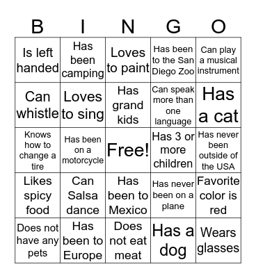 Ice Breaker BINGO Card