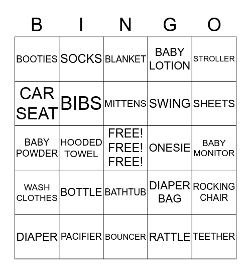 "BABY BEAN" BINGO Card