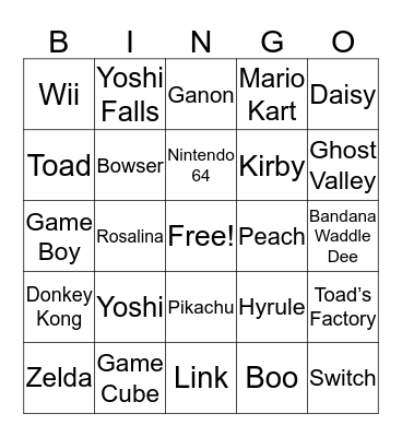 Video Game Bingo Card