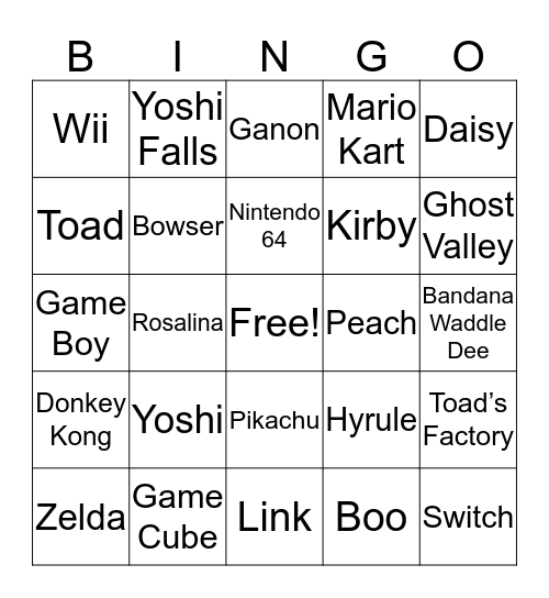 Video Game Bingo Card