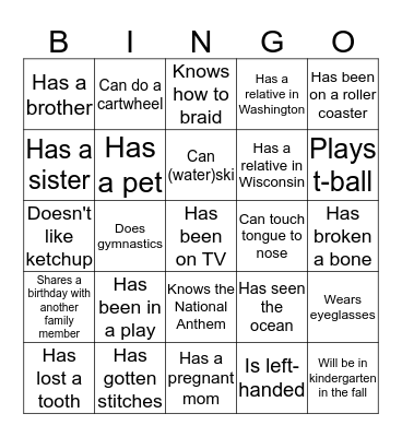 Get to know your cousins! Bingo Card