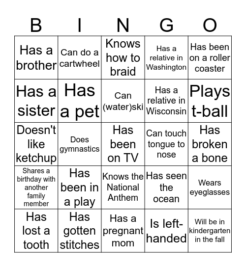 Get to know your cousins! Bingo Card