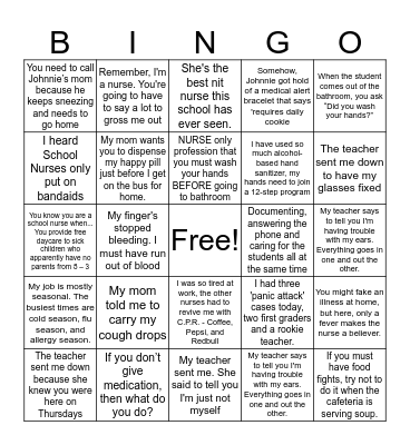 The Day of a School Nurse Bingo Card