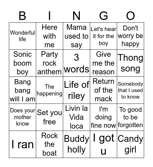 Gary's music bingo Card