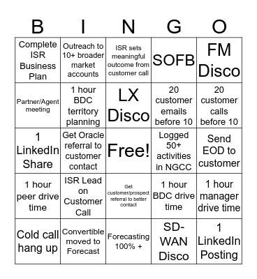 CGBU ISR July BINGO Card