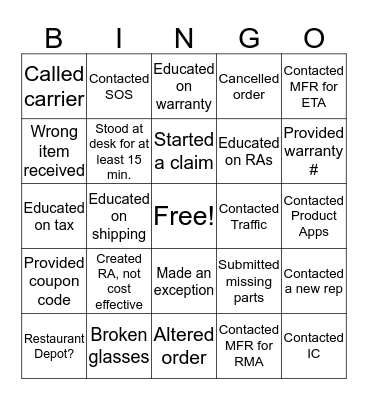 11- Great Bingo! Bingo Card
