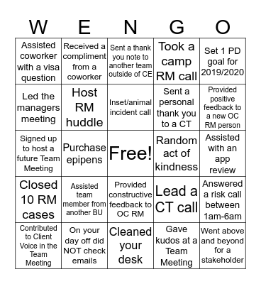 WE-NGO (Manager) Bingo Card