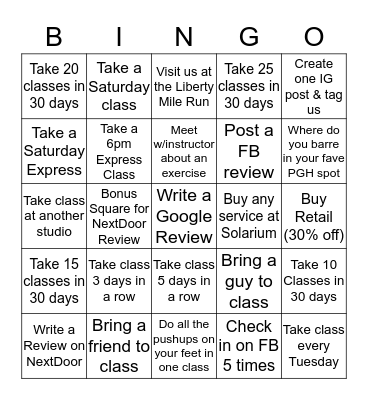 Summer Bar Bingo Card