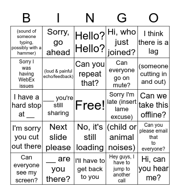 Conference Call Bingo Card