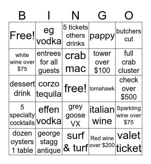 Steak Bingo Card