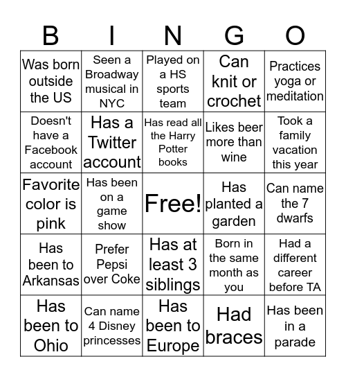 GTA Bingo Card