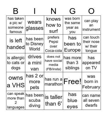 Mix & Mingle ... Find Someone Who : Bingo Card