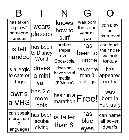 Mix & Mingle ... Find Someone Who : Bingo Card