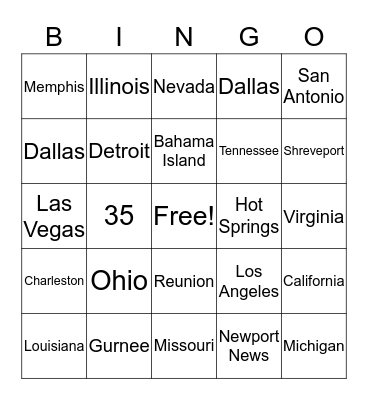 Frierson Family Reunion 2019 Bingo Card