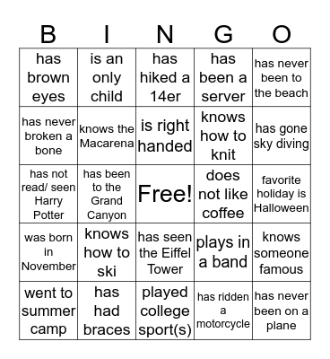 Mix & Mingle ... Find Someone Who : Bingo Card