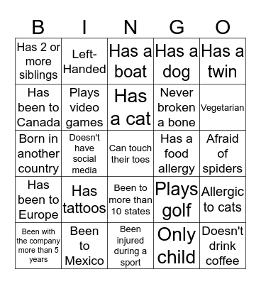 Human Bingo Card