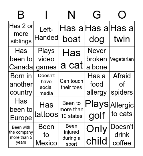 Human Bingo Card