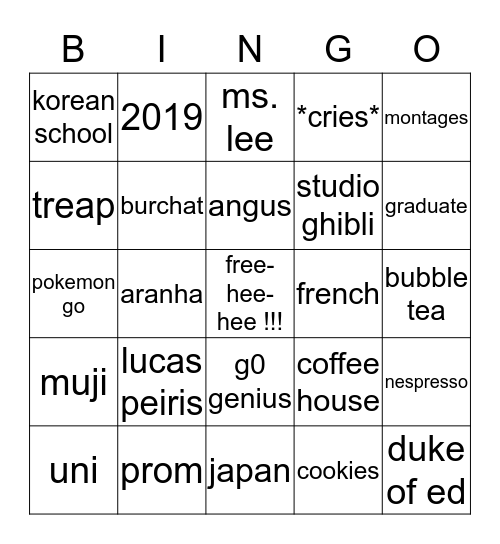 AEVERY'S GRAD BINGO Card
