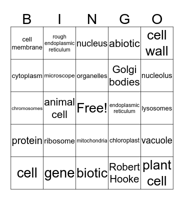 Cells Bingo Card