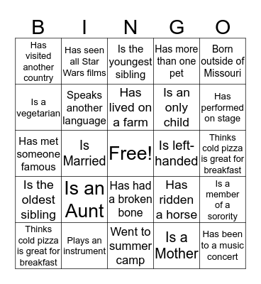 Diversity Bingo Card