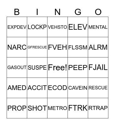 EVENT TYPES Bingo Card