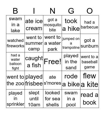 Big Beach Bash Bingo Card