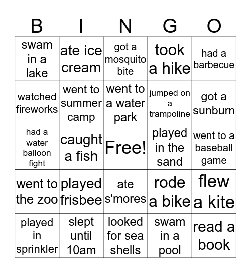 Big Beach Bash Bingo Card