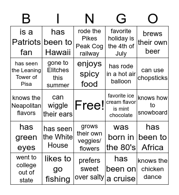 Mix & Mingle ... Find Someone Who : Bingo Card
