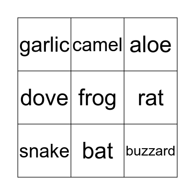 Nature Bingo Card